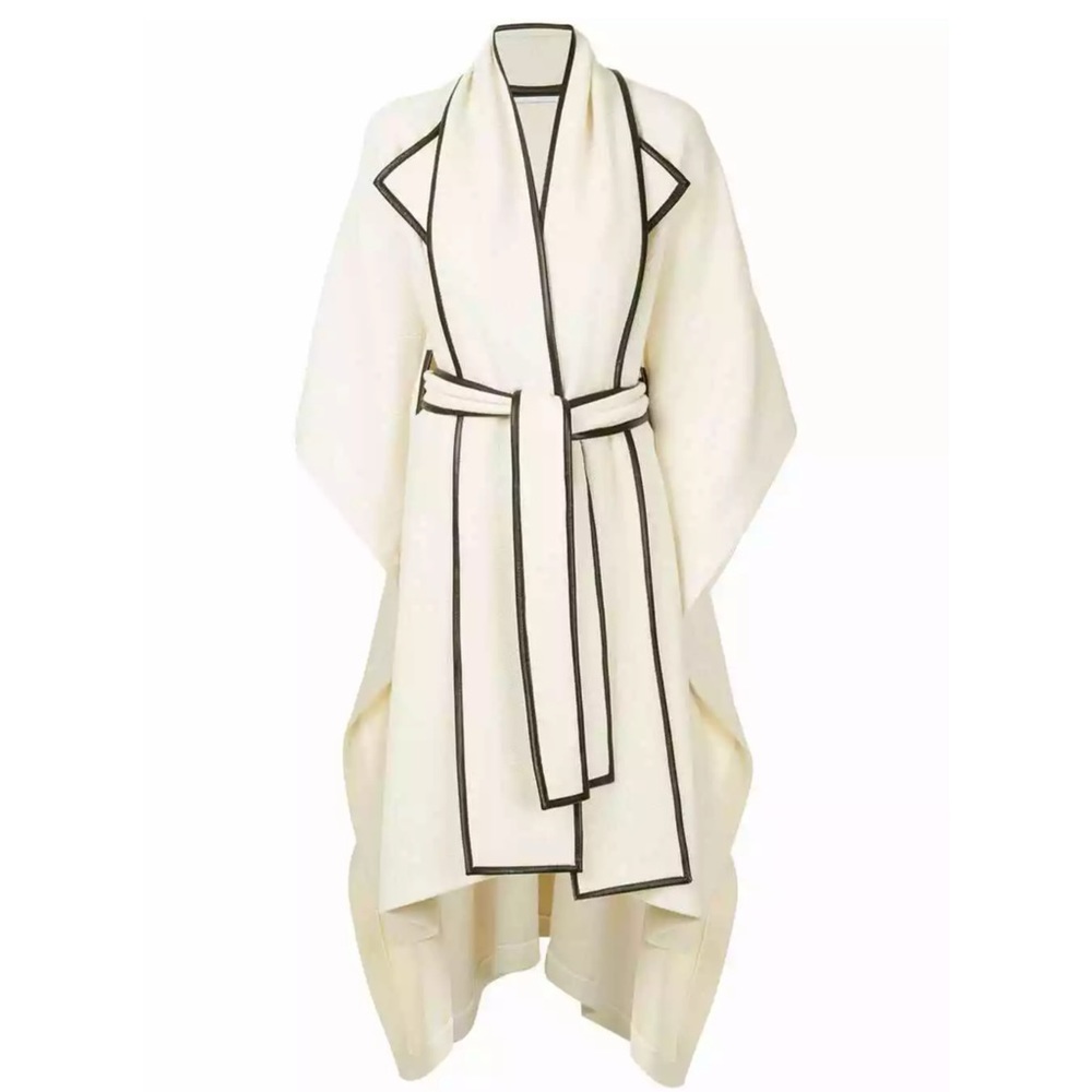 ROSETTA GETTY Cotton Wool Leather Scarf Cape Topper Coat Jacket S,M,L - Picture 5 of 13